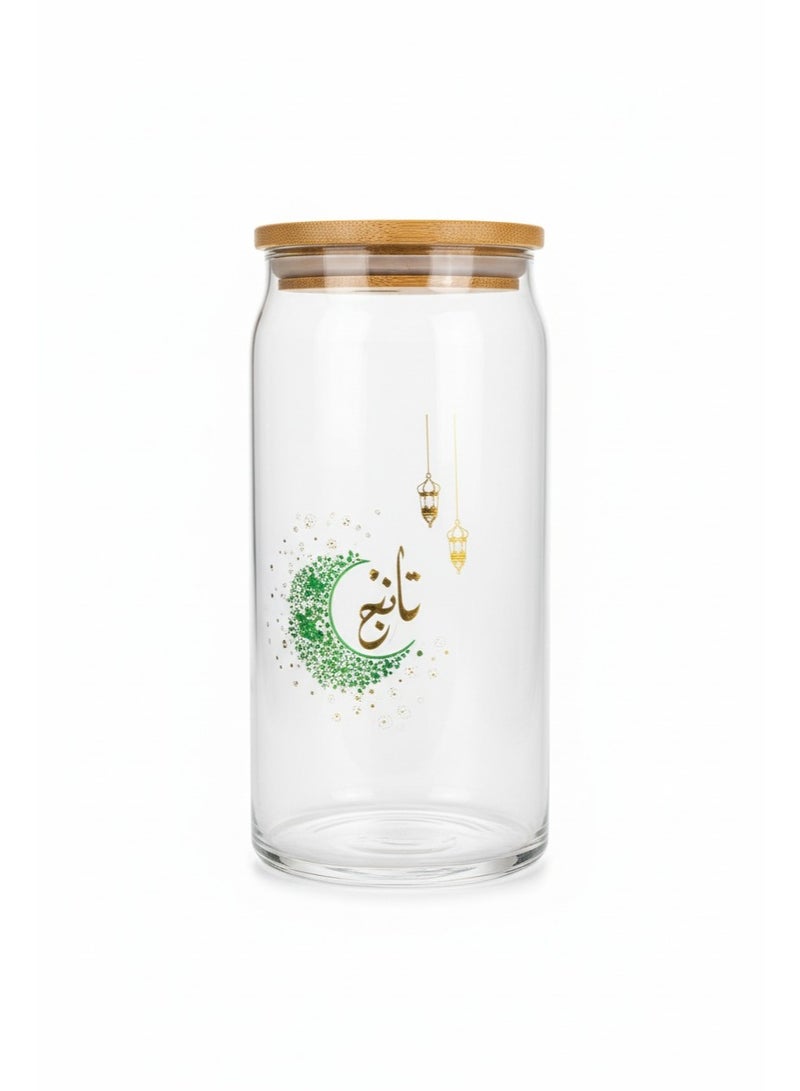 AKDC Ramadan Glass Tumbler with Straw and Lid, Glass Cup with Straw, 550 ML Capacity - Green - Image 1